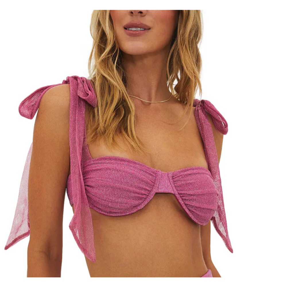 Beach Riot Drea Highway Pink Metallic Bikini Top Small